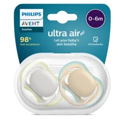 Avent 2 ciucci ultra air 0-6 mesi colore grigio/marrone – philips