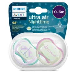Avent 2 ciucci ultra air night time 0-6 mesi decorazione farfalla/dreams – philips