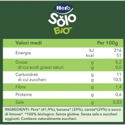 Hero solo omogeneizzati frutta pera banana e carota bio 6×120 gr