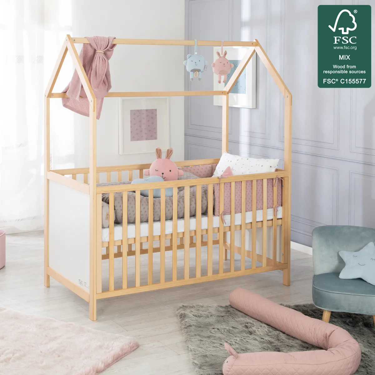 ROBA GMBH Lettino a casetta evolutivo 70×140 naturale bianco – roba