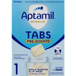 Aptamil Nutribiotik tabs 1 pre-dosate – latte per lattanti in tabs 0-6 mesi – 21 bustine (105 tabs) –