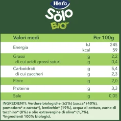 Hero Omogeneizzato verdure lenticchie tacchino bio 190g – solo