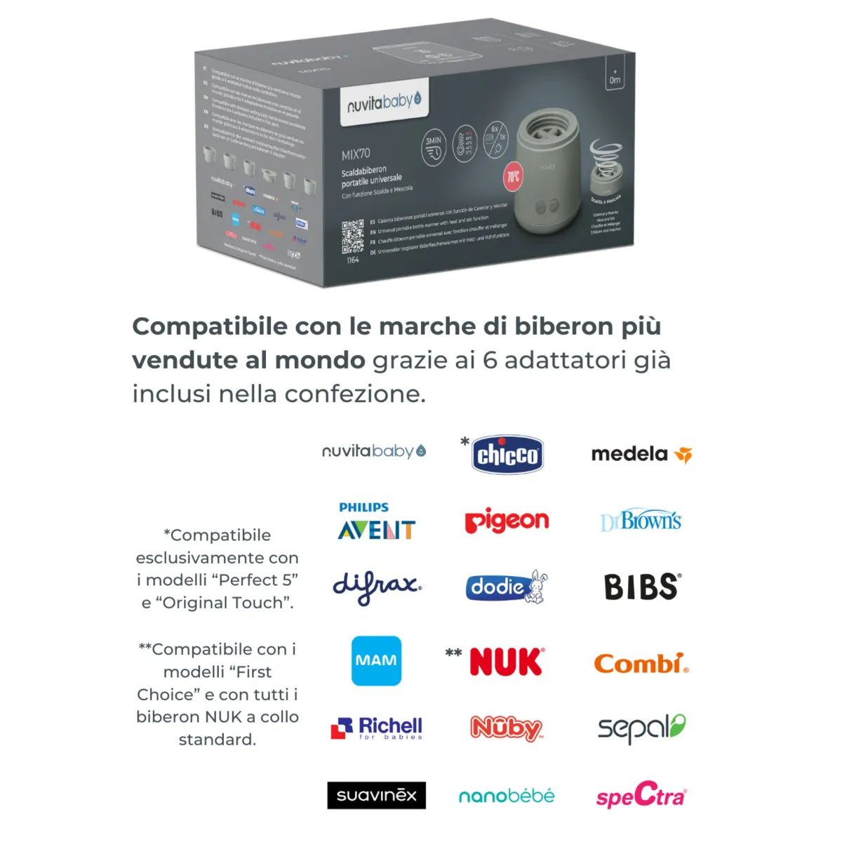 Nuvita Scaldabiberon portatile mix70 universale con funzione di mescolamento 1164 –