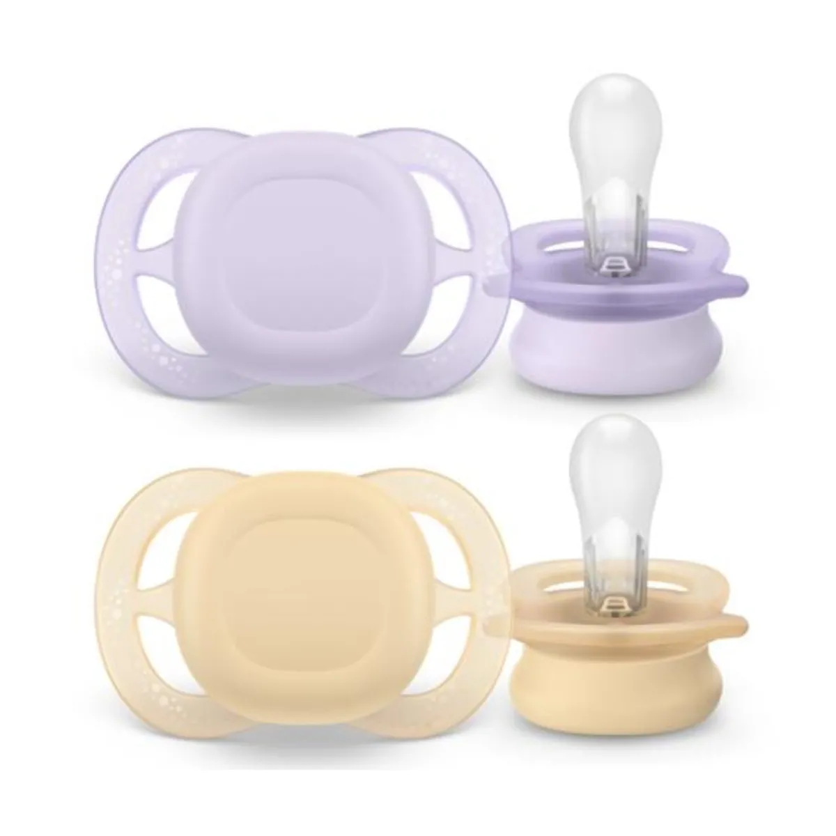 Avent Succhietti ultra start 0-2m day pastello giallo e viola, a base vegetale – set da 2 ciucci – philips